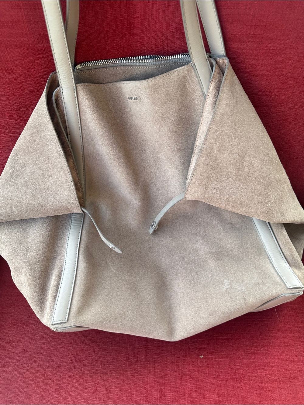 Reiss Taupe Suede Tote with Light Gray Trim - Picture 15 of 16